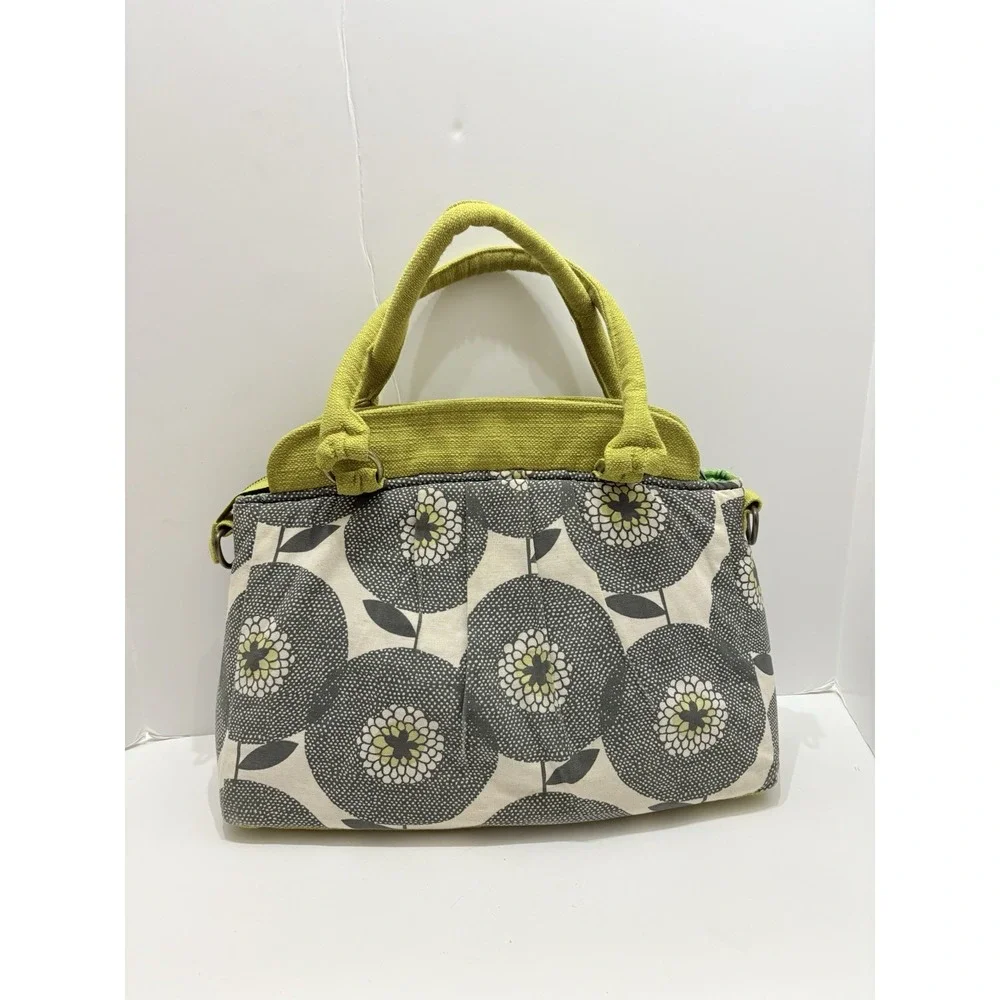 Ketti Large Green Beige Floral Fall Leaf Fabric‎ Shoulder Camera Bag